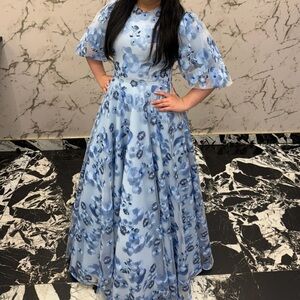 Elegant Blue Floral Dress